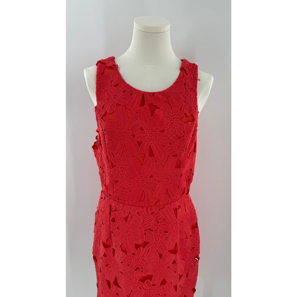 ASTR the Label Coral Red Orange Lace Dress Sleeveless Sheath Floral L Party Mini